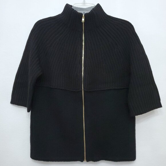 Chico's Rib Mix FiFi Cardigan Sweater Full Zip Black Wool Blend Size O Small - Picture 6 of 14